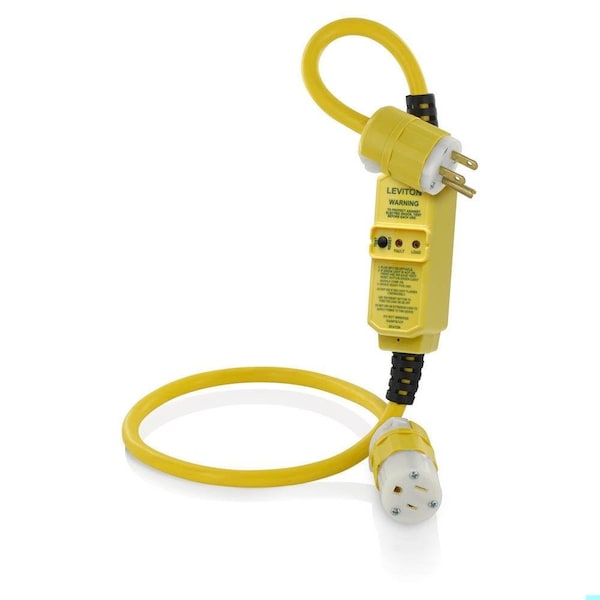 Leviton SJTW GFCI Extension Cord, 12 AWG, Outdoor, 12/3, 1 Outlets, 5-15R, Yellow, Polycarbonate, 5-15P GSCM1-3C - main
