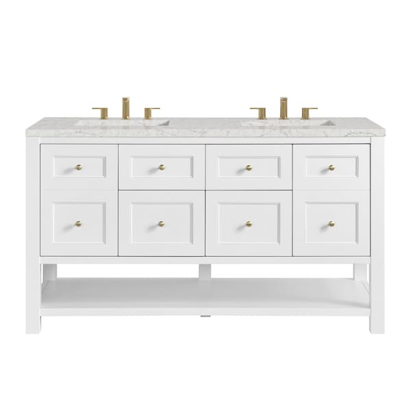 James Martin Vanities Breckenridge 60'' D Vanity, Bright White, w/ Jasmine Pearl Quartz Top w/FreePower Wireless Charger 330-V60D-BW-FEJP - main