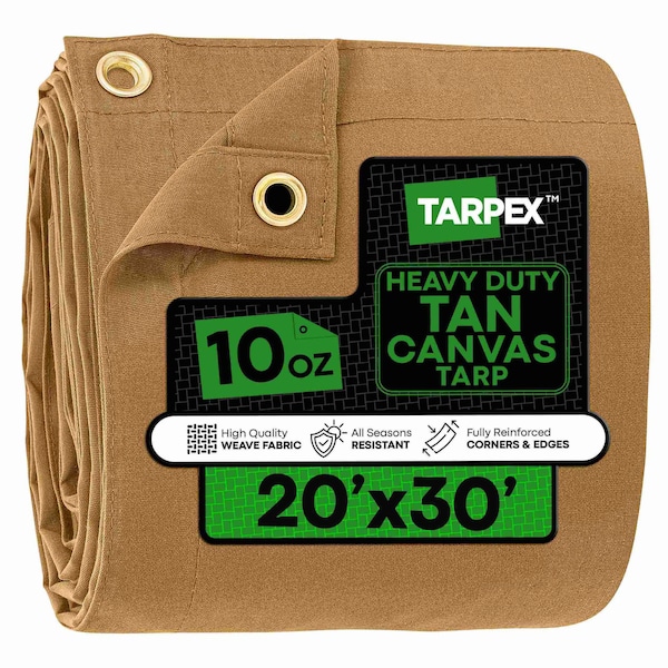 Tarpex Heavy Duty Tarp, 20 ft x 30 ft, Tan, Canvas CTT10-TA-2030 - main