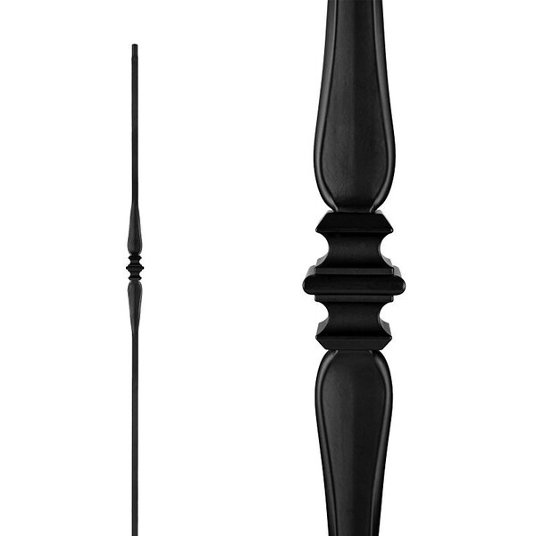 Nuvo Iron Single Collar and Spoon Stair Baluster, 44 in H, 1/2 in W, Square, Steel, Black SQI1CS - main