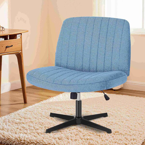 Yssoa Criss Cross Chair Legged, Home Office Desk Chair No Wheels Armless, Wide Seat Swivel Vanity C 3A88FNCHAIROFFICEBLU01 - main
