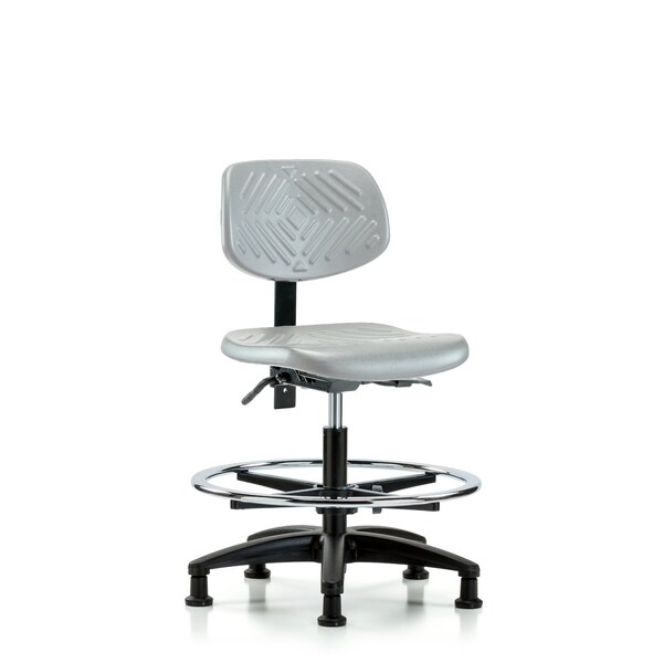 Blue Ridge Ergonomics Poly Chair - Medium Bench Height with Seat Tilt, Chrome Foot Ring, & Stationary Glides in Gray Poly PMBCH-RG-T1-A0-CF-RG-GRY - main