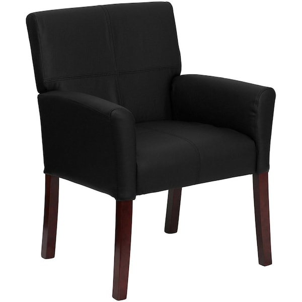 Flash Furniture Contemporary Executive Side Reception Chair, Black Seat, Wood Back, 26 1/2" W 23" L 35-1/4" H BT-353-BK-LEA-GG - main