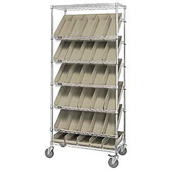 Global Industrial Easy Access Slant Shelf Chrome Wire Cart 30 4"H Shelf Bins Ivory 36Lx18Wx74H 269003BG - main