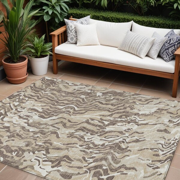 Homeroots 10' X 14' Beige Brown And Ivory Abstract Washable Indoor Outdoor Area Rug 600269 - main