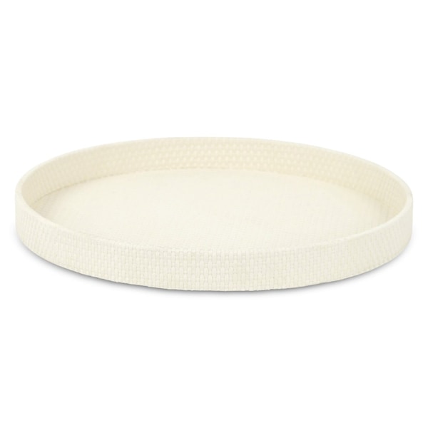 Homeroots 15in White Faux Wicker Round Serving Tray 713547 - main