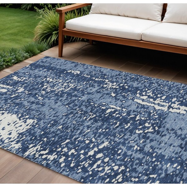 Homeroots 9' X 12' Denim Blue And Ivory Abstract Washable Indoor Outdoor Area Rug 612933 - main
