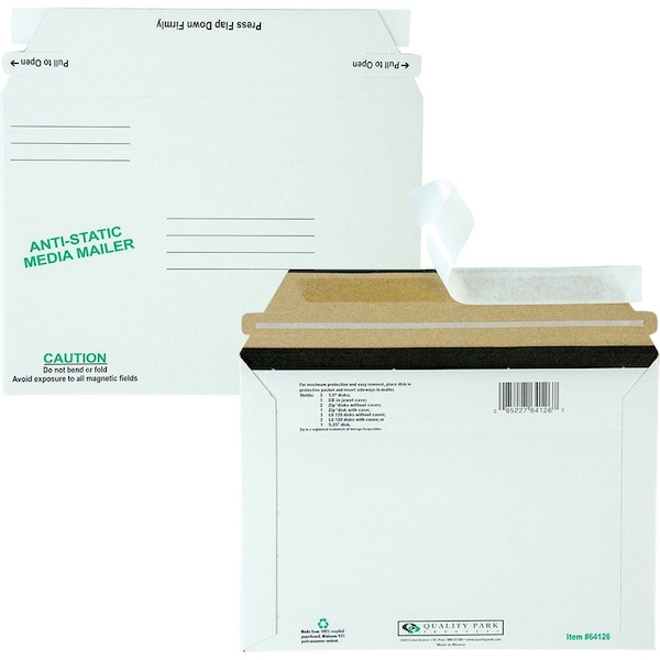 Quality Park TM Antistatic Fiberboard Disk Mailers, 6x8-5/8, White, 25/Box 64126 - main