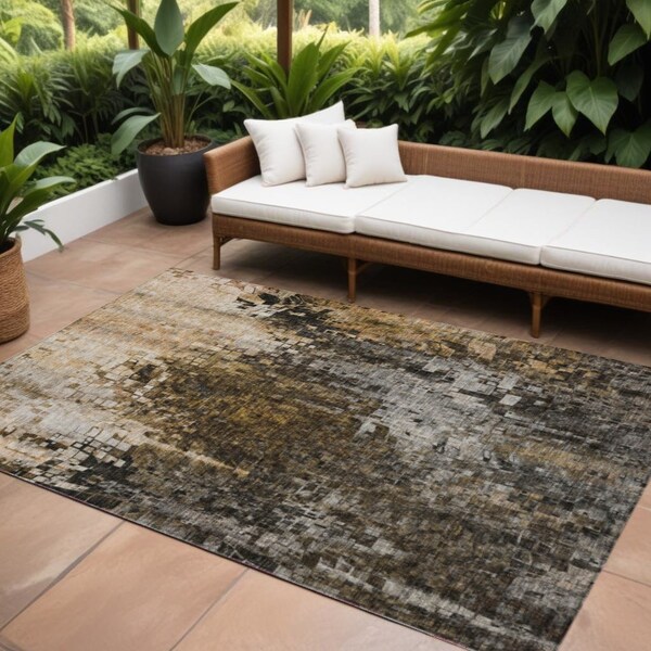 Homeroots 10' X 14' Brown And Copper Abstract Washable Indoor Outdoor Area Rug 577240 - main