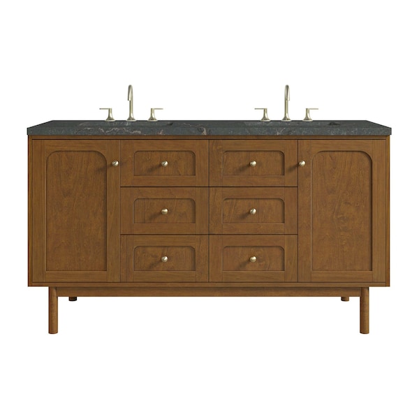 James Martin Vanities Laurent 60" Double Vanity, Honey Oak w/ 3 CM Parisien Bleu Silestone Top 545-V60D-HNO-3PBL - main