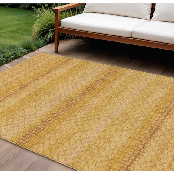 Homeroots 8' X 10' Wheat And Gold Striped Washable Indoor Outdoor Area Rug 610627 - main