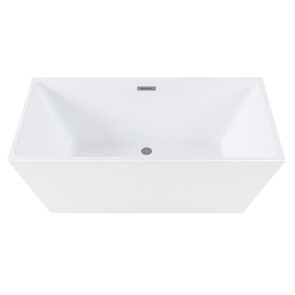 Kingston Brass 59" Acrylic Rectangular Double Ended Freestanding Tub with Drain, Glossy White/Brushed Nickel VTSQ593223C418 - main