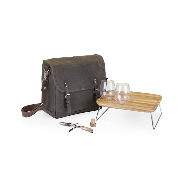 Picnic Time Family Of Brands Adventure Wine Tote, Khaki Green with Brown Accents 505-05-140-000-0 - main