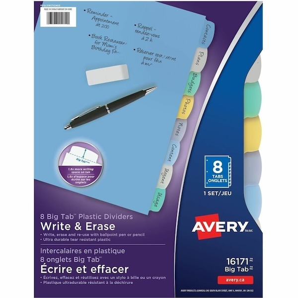 Avery Dividers, Write-On, 8Tab, Mlti 8PK AVE16171 - main