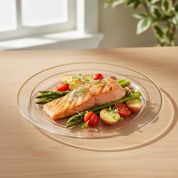 Smarty Had A Party Clear with Gold Edge Rim Plastic Dinnerware Value Set, 240PK 110CLGVP-CASE - main