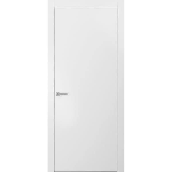 Sartodoors Modern Solid Interior Door with Handle, Planum 0010 White Silk, Single Regural Panel Frame Trims, B PLANUM0010ID-WS-3296 - main