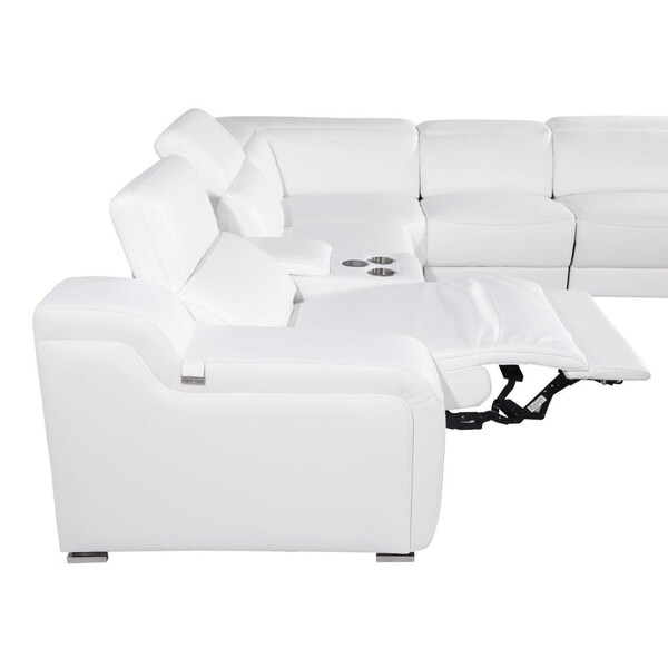 Homeroots White Italian leather 4 power reclining seats L shaped Seven Piece Corner Sectional With Console 544996 - main