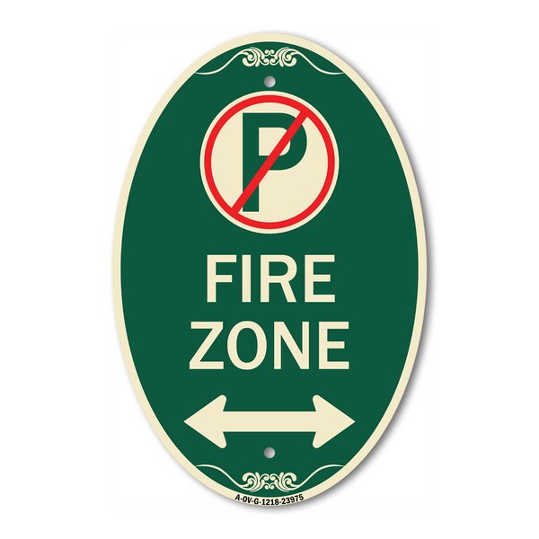 Signmission Fire Zone No Parking Symbol and Arrow Pointi, 12 In X 18 In Architectural, Heavy Gauge Aluminum A-OV-G-1218-23975 - main