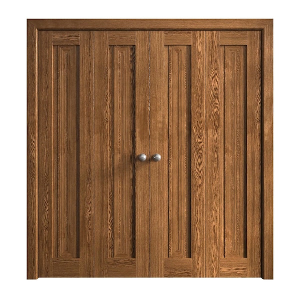 Sartodoors Sliding Closet Double Bi-fold Doors 96 x 96 inches, Ego 5006 Cognac Oak Veneer, Sturdy Tracks Mold EGO5006DBF-DKO-96x96 (4* 24x96) - main