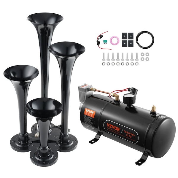 Vevor Train Horns Kit 4 Trumpet Air Horn Kit 120 psi Air Compressor 1.6 Gal Tank HS-660 - main