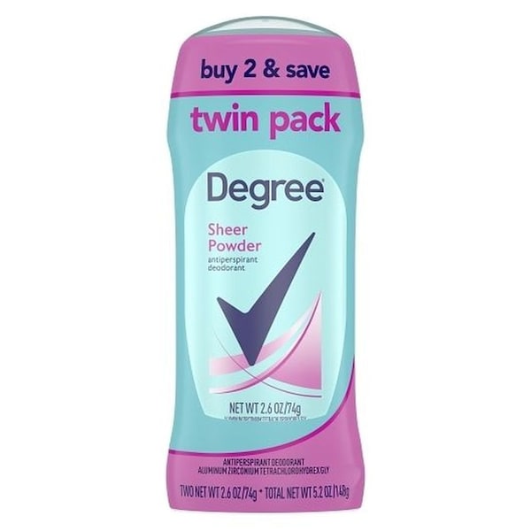 Degree Women's Sheer Powder Anti-Perspirant Deodorant Invisible Solid Stick - Twin Pack, 5.2 Ounce, 6PK 25730 - main