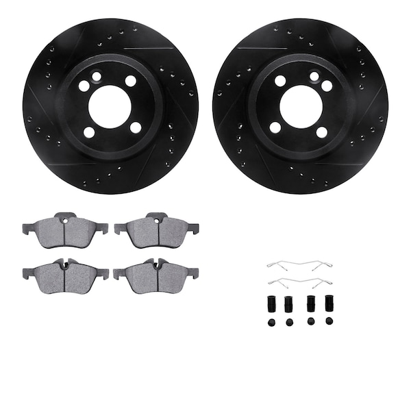 Dynamic Friction Co DFC Rotors-Drilled & Slotted-Black w/ EURO 5000 Ceramic Brake Pads Incl Hdw 8612-32005 - main