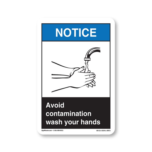 Signmission OSHA Sign, Avoid Contamination Wash Your Hands, Size: 14in X 10in Alum Sign, 10" W, 14" L, Landscape OS-CL-A-1014-L-19973 - main