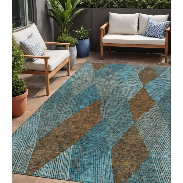 Homeroots 5' X 8' Teal Blue Aqua And Brown Argyle Washable Indoor Outdoor Area Rug 613736 - main