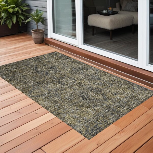 Homeroots 3' X 5' Dark Moss Green and Gray Oriental Washable Non Skid Indoor Outdoor Area Rug 563802 - main