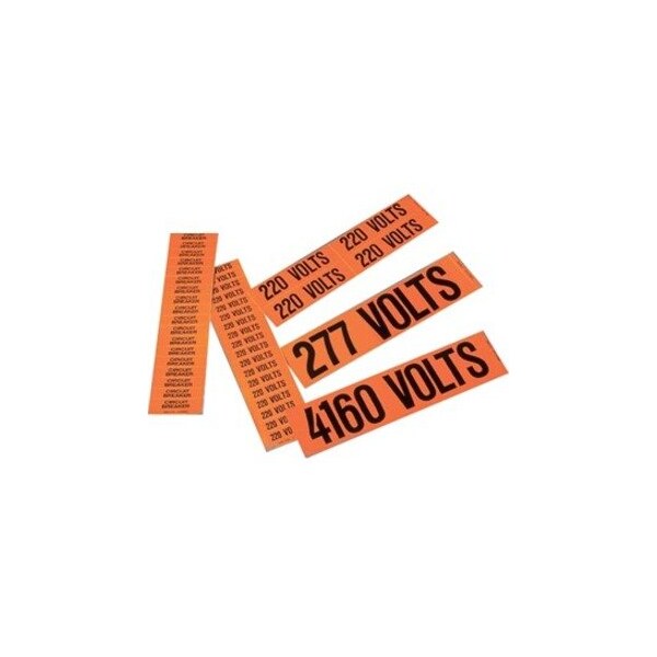 Panduit Voltage Marker, Vinyl, 120 Volts, PK5, Vinyl, 2 1/4 in H x 9 in W, Black, Orange, Rectangle, 5 PK PCV-120AY - main