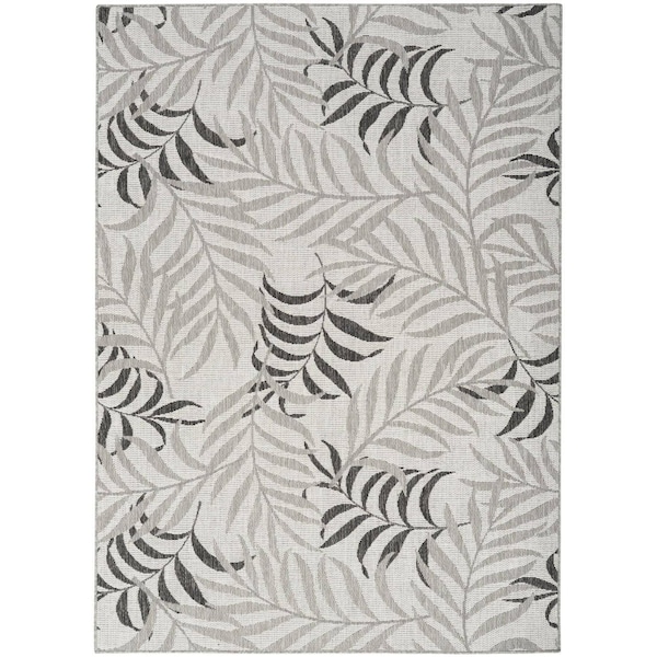 Homeroots 4' X 6' Gray Black And Ivory Palm Leaf Indoor Outdoor Area Rug 552520 - main