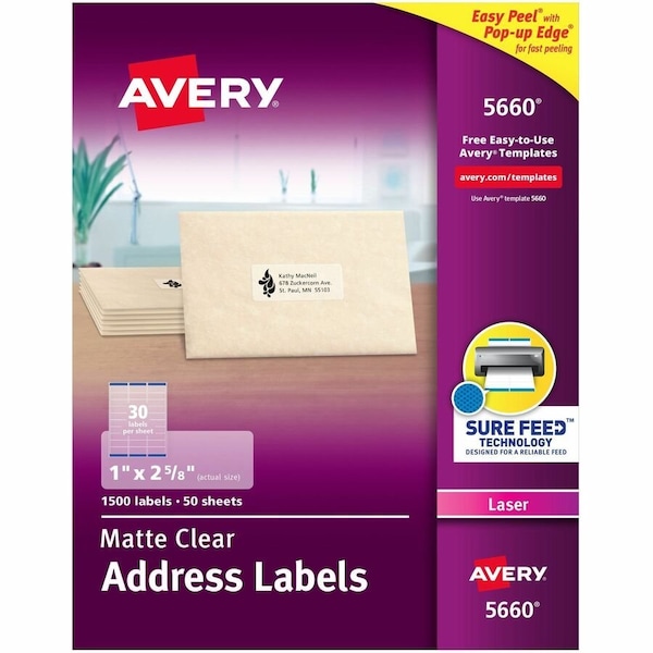 Avery Matte Clear Address Labels, PK1500 05660 - main