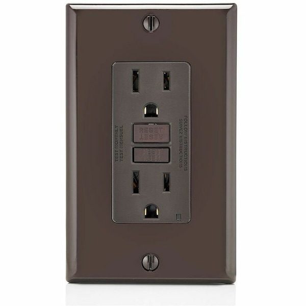Leviton GFIRcptcl, 15A, 125VAC, Brn, Polycarbonate GFNT1 - main