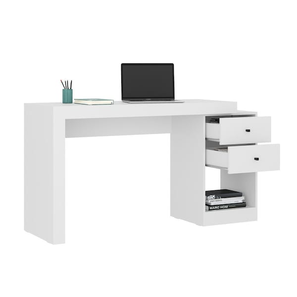Homeroots 58" White Wood Writing Desk With Two Drawers 723768 - main