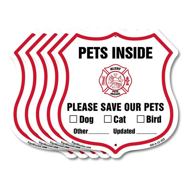 Signmission Pets Inside Shield Sign Alert Please Sav, 12 inch X 12 inch, Aluminum Metal Sign, 5PK SHI-A-5Pack-12-429 - main