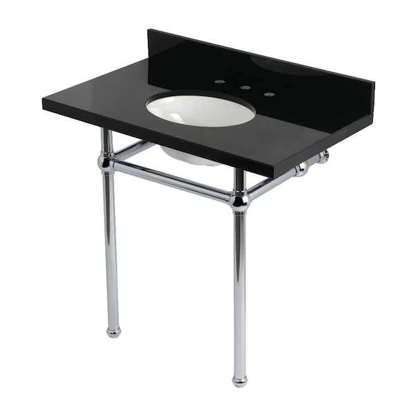 Kingston Brass 36" Black Granite Console Sink with Brass Legs, 8-Inch, 3-Hole, Black Granite/Polished Chrome KVPK36KB1 - main
