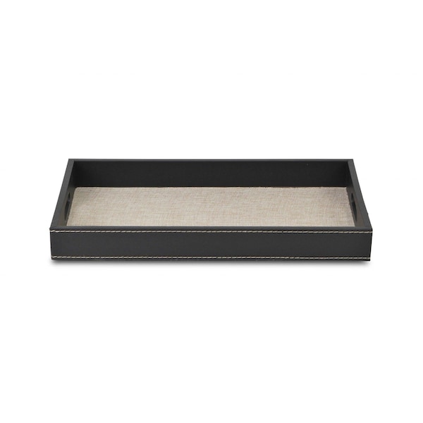 Homeroots Black and Cream Faux Leather and Linen Serving Tray 399624 - main