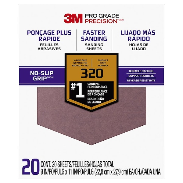 Bercom 9in x 11in 3M SHCP320-PGP20T Pro Grade Precision Faster Sanding, Sanding Sheets, 320-Grit 2000-FD - main