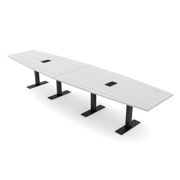 Skutchi Designs 14ft Conference Table With Power Unit | 14 Person Modular Boat Meeting Table | Harmony Series HAR-BOT-48X168-T.BK-WA7976-EBLK - main