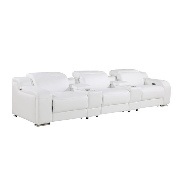 Homeroots 129" White Italian Leather Reclining USB Sofa 632869 - main