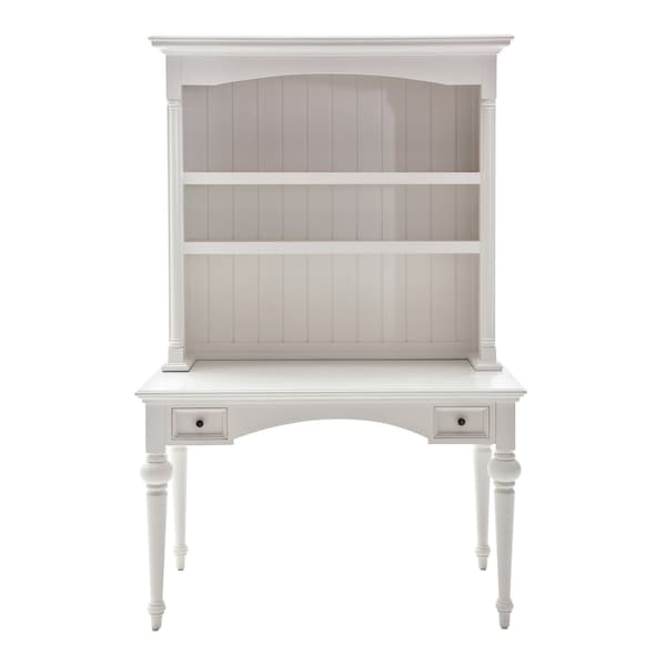Homeroots 47" White Solid Wood Computer Desk With Hutch With Two Drawers 397849 - main
