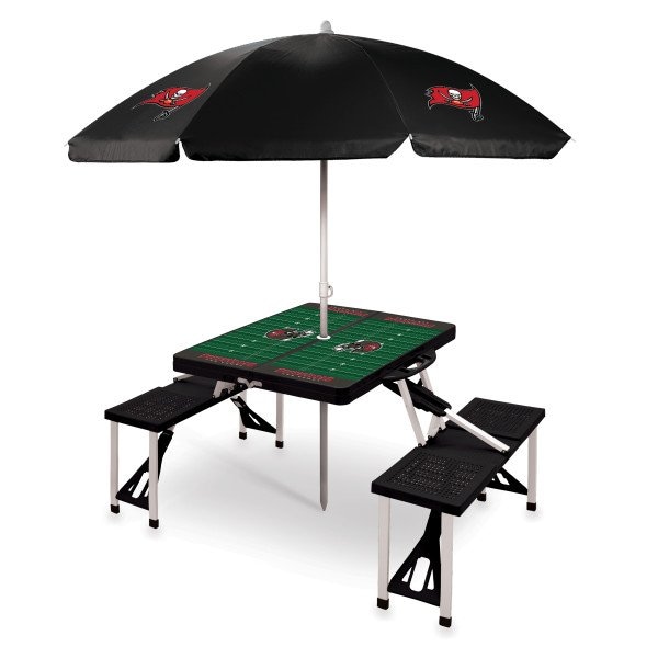 Picnic Time Family Of Brands Tampa Bay Buccaneers - Picnic Table Portable Folding Table with Seats and Umbrella, (Black) 811-02-175-305-2 - main