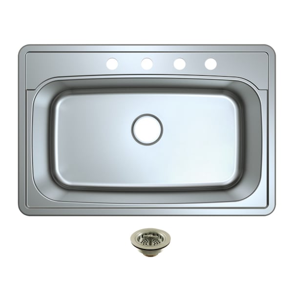 Kingston Brass 33-Inch Stainless Steel Self-Rimming Single Bowl Drop-In Kitchen Sink, 4-Hole with Strainer KGKTS3322908 - main