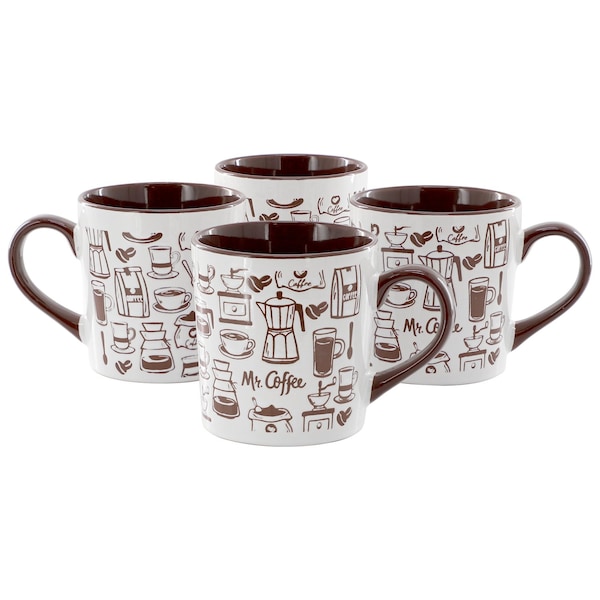 Mr. Coffee Vintage Brew 4 Piece 18 Ounce Coffee Maker Stoneware Mug Set in Brown 750123591M - main