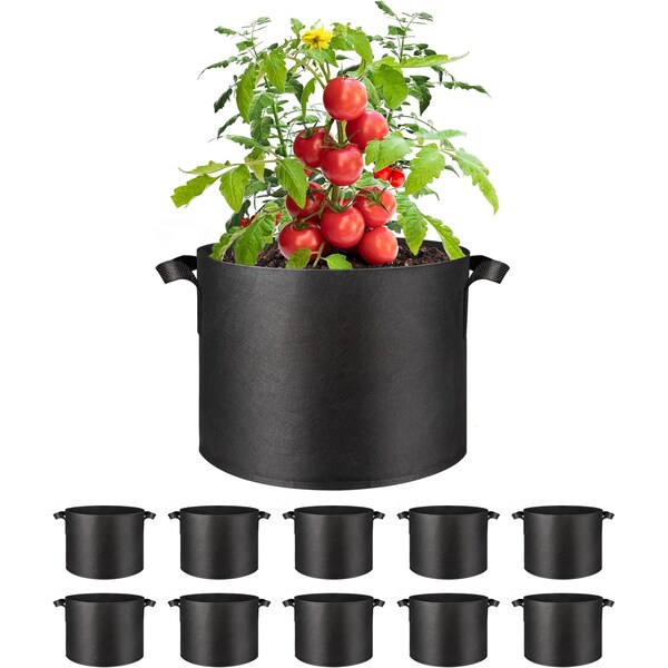 Healsmart Simple Deluxe Grow Bags 5 Gallon Planter Pots with Handles, Thickened Nonwoven Fabric, Black, 10PK GLGROWBAG5X5BLKV3X2 - main