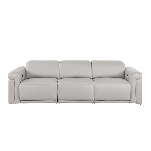 Homeroots 100" Light Gray Top Grain Leather Reclining Metal USB Sofa 720360 - main