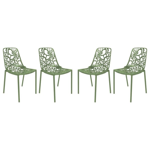 Leisuremod Modern Devon Aluminum Chair, Khaki Green, 4PK DC23G4 - main