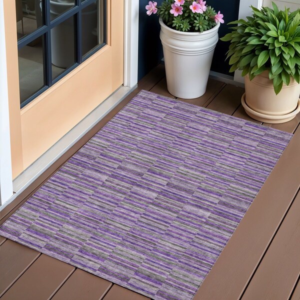 Homeroots 3' X 5' Purple And Lavender Striped Washable Indoor Outdoor Area Rug 587926 - main