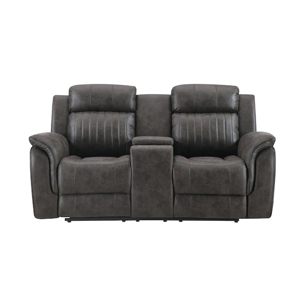 Homeroots 74" Gray Faux Leather Manual Reclining Loveseat With Storage 561568 - main