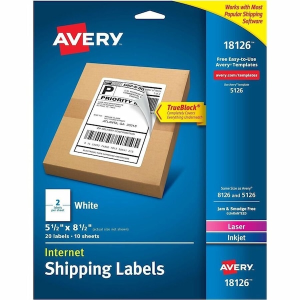 Avery Internet Shipping Labels, TrueBloc, PK20 18126 - main
